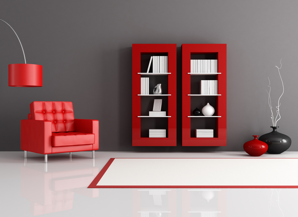 Kırmızı detaylı oturma odası 